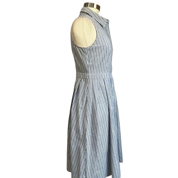 Jones New York Blue White Striped Cotton Shirt Dress Size 8 Pockets - Picture 2 of 8